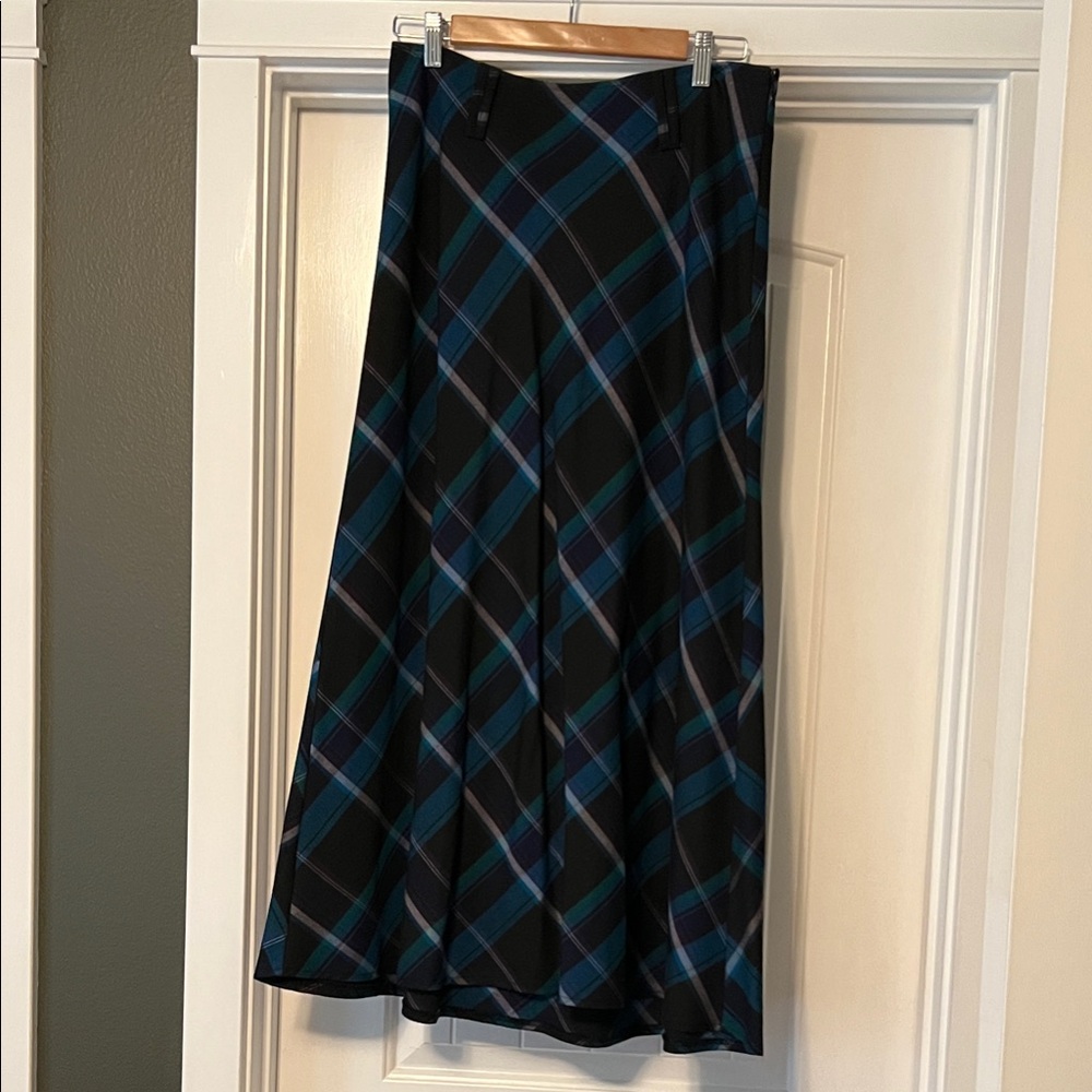 Cato Black and Teal Plaid A-Line Academia Skirt, Size 8
